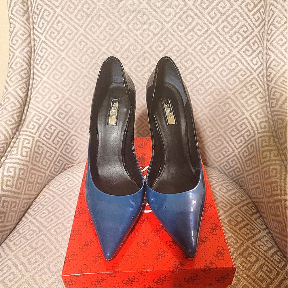 Blue/Black Patent Leather Pointy Toe Stilettos